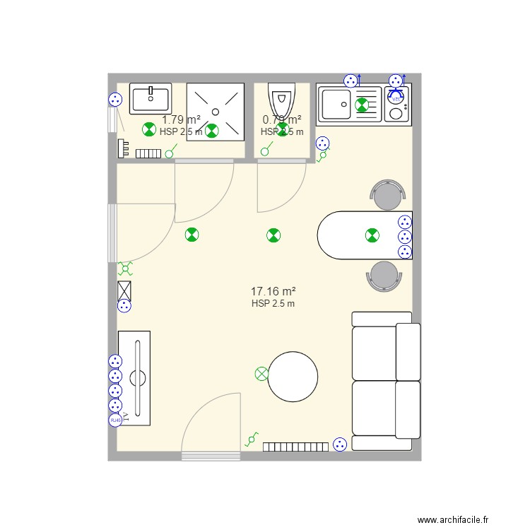 STUDIO MAISON. Plan de 3 pièces et 20 m2