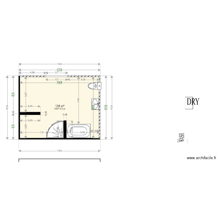 SALLE DE BAIN AMENAGEMENT. Plan de 1 pièce et 13 m2