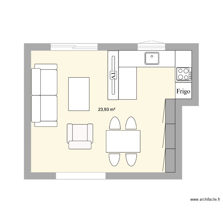 massue v2. Plan de 1 pièce et 24 m2