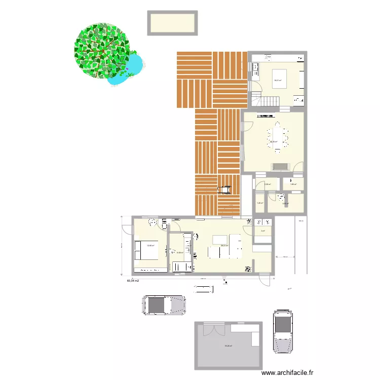 Extension salon porte face sas. Plan de 