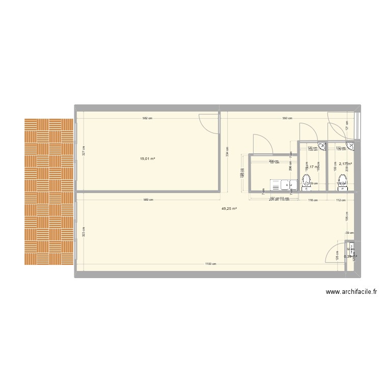 CELLULE F. Plan de 1 pièce et 72 m2