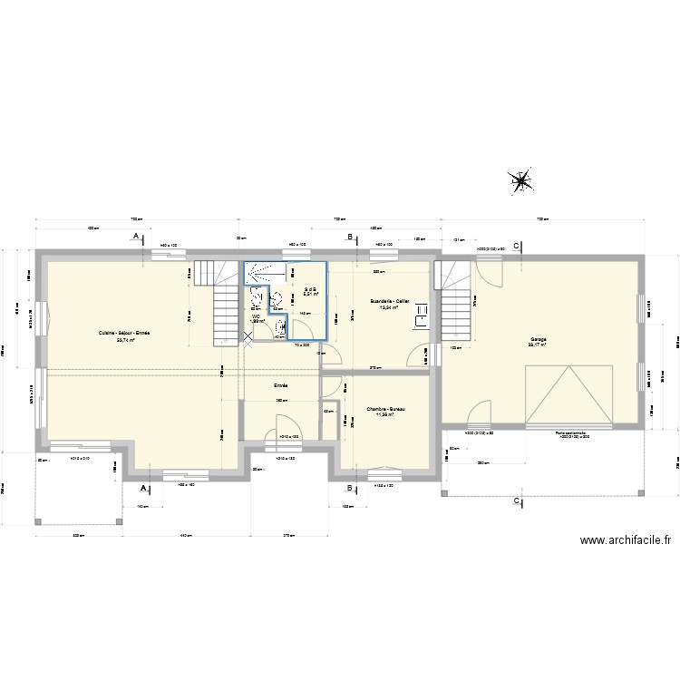 RDC 20220108. Plan de 6 pièces et 124 m2