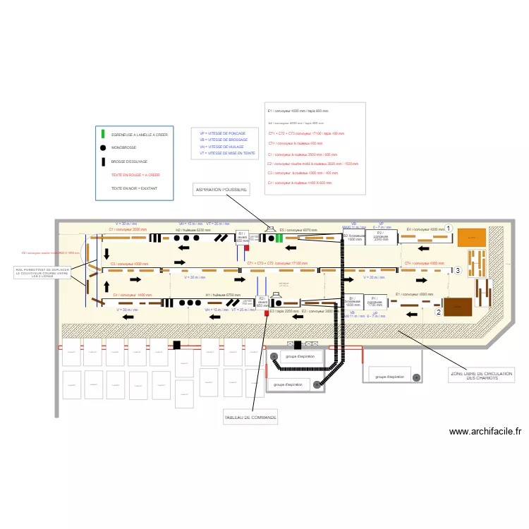 implantation production modifi&eacute; V29 version sans UV avec lames de parquets. Plan de 