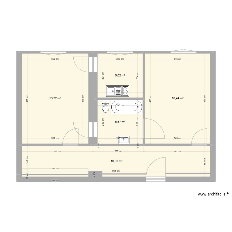 29 Felix Viallet - Plan T2 à T3. Plan de 5 pièces et 60 m2