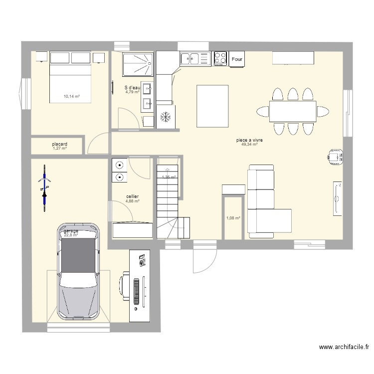 cuisine avec ilot central. Plan de 0 pièce et 0 m2