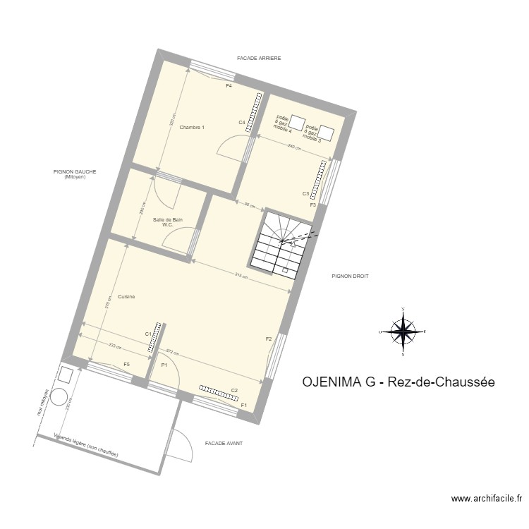 OJENIMA G. - Rez-de-Chaussée. Plan de 2 pièces et 106 m2