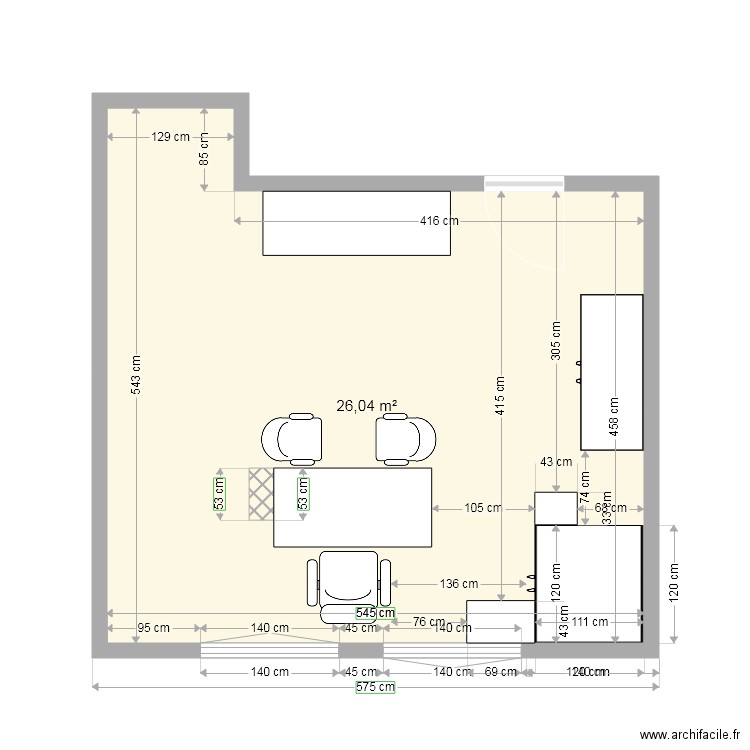 char. Plan de 1 pièce et 26 m2