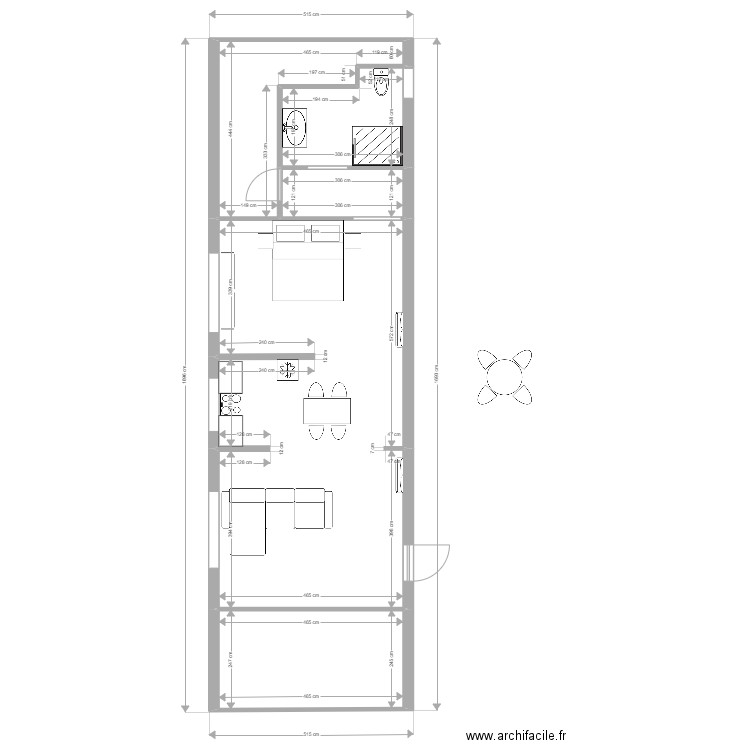 PLan 2 eme niveau 1 chambre version3. Plan de 5 pièces et 76 m2