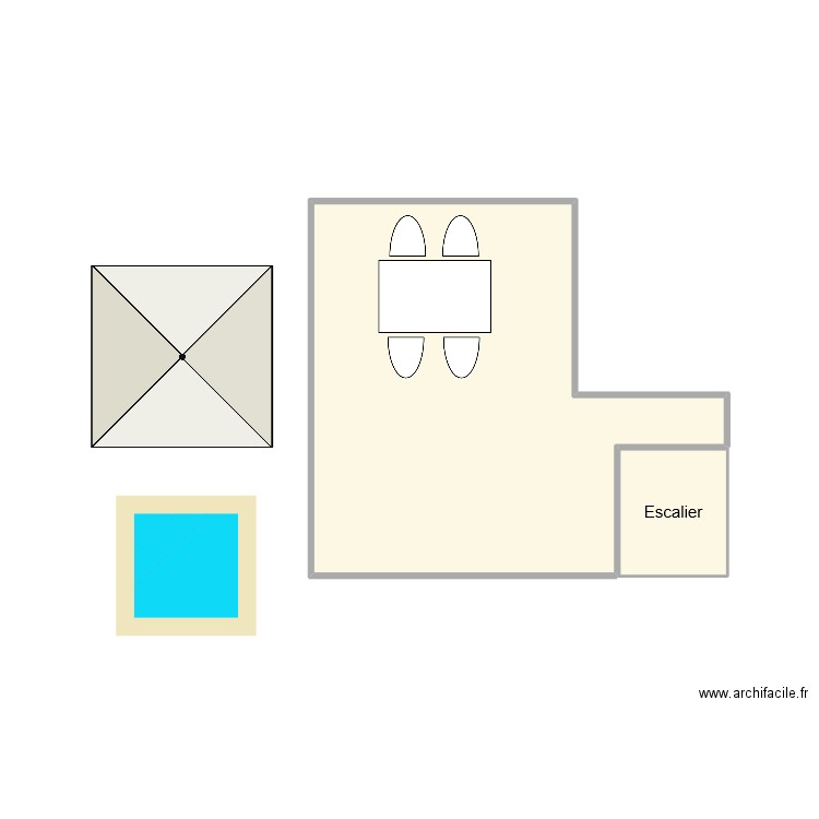 terrasse. Plan de 2 pièces et 15 m2