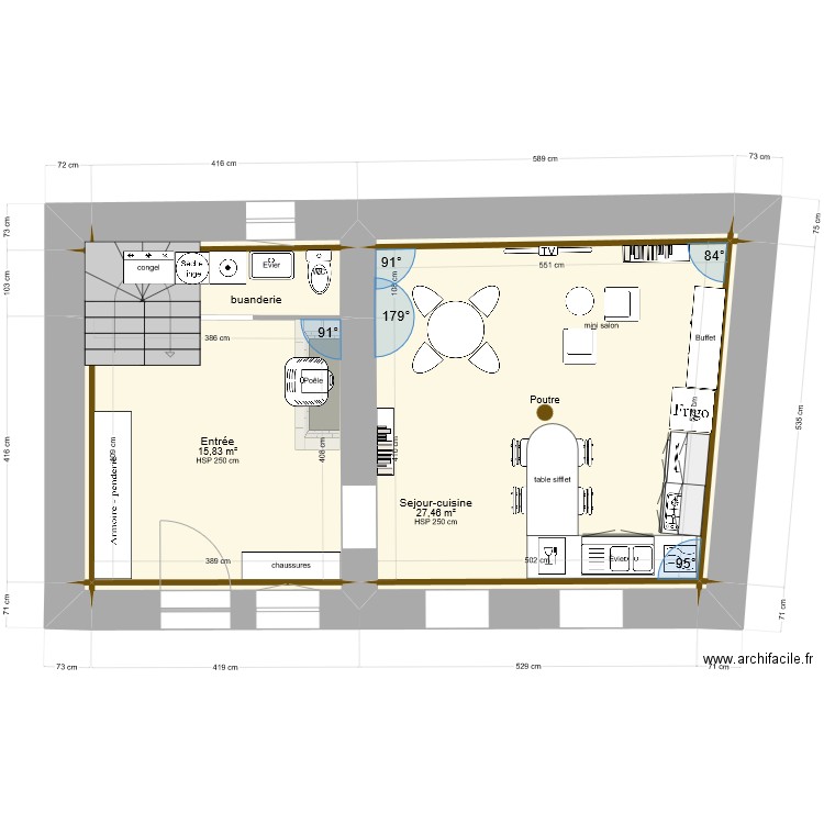 sagheat rdc amenagé. Plan de 14 pièces et 50 m2