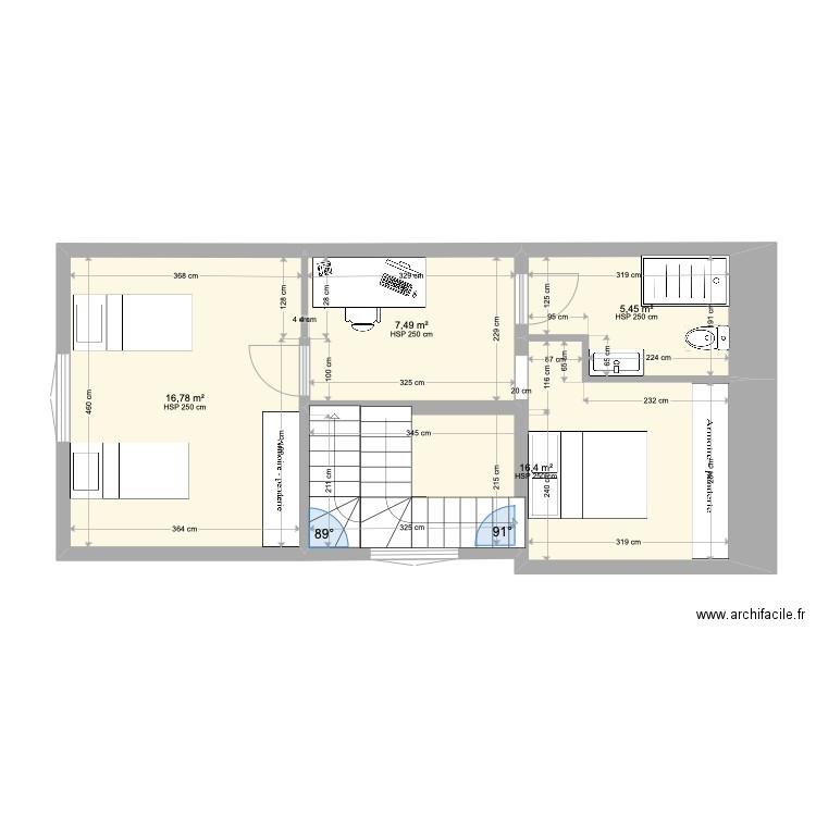 1er étage pornichet 2. Plan de 4 pièces et 46 m2