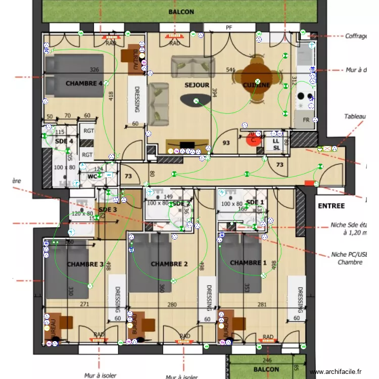 7 lascrosses. Plan de 