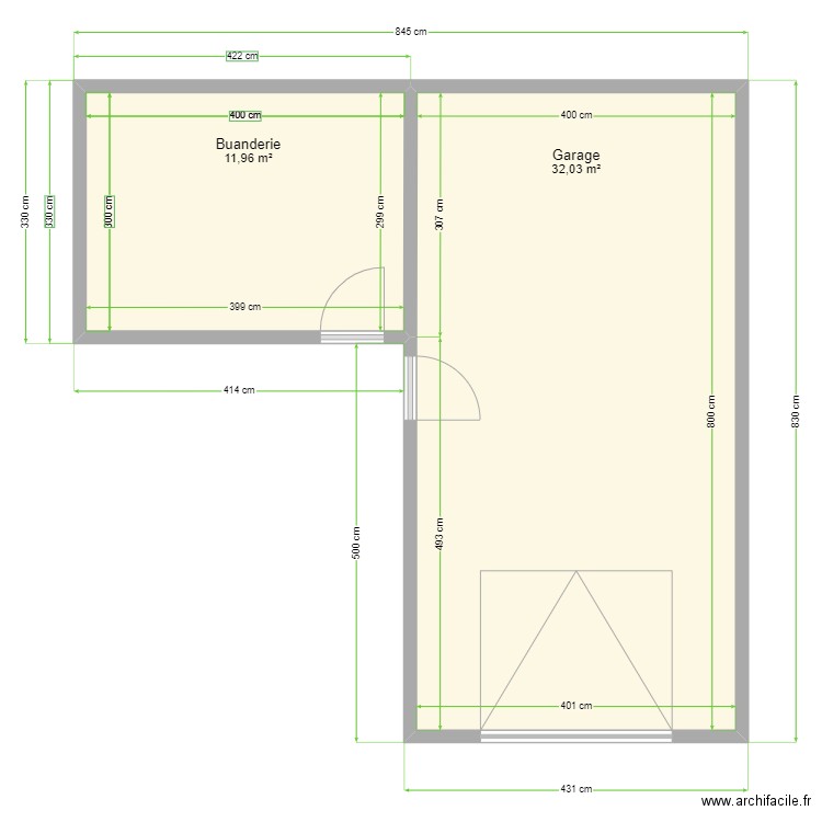 Nerden. Plan de 2 pièces et 44 m2