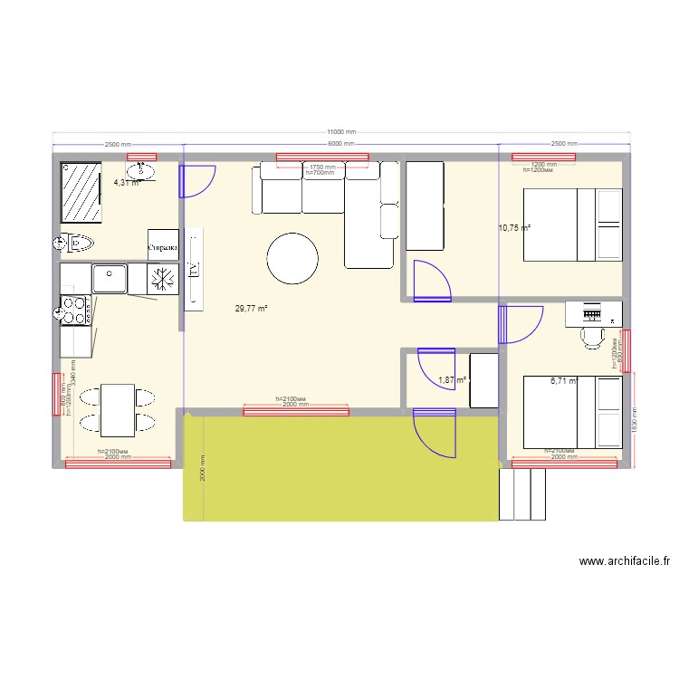 60 1 Pushkino. Plan de 0 pièce et 0 m2