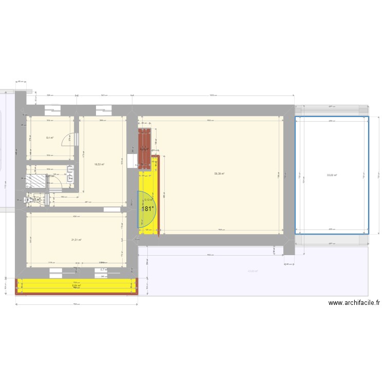 fuste 4. Plan de 24 pièces et 385 m2