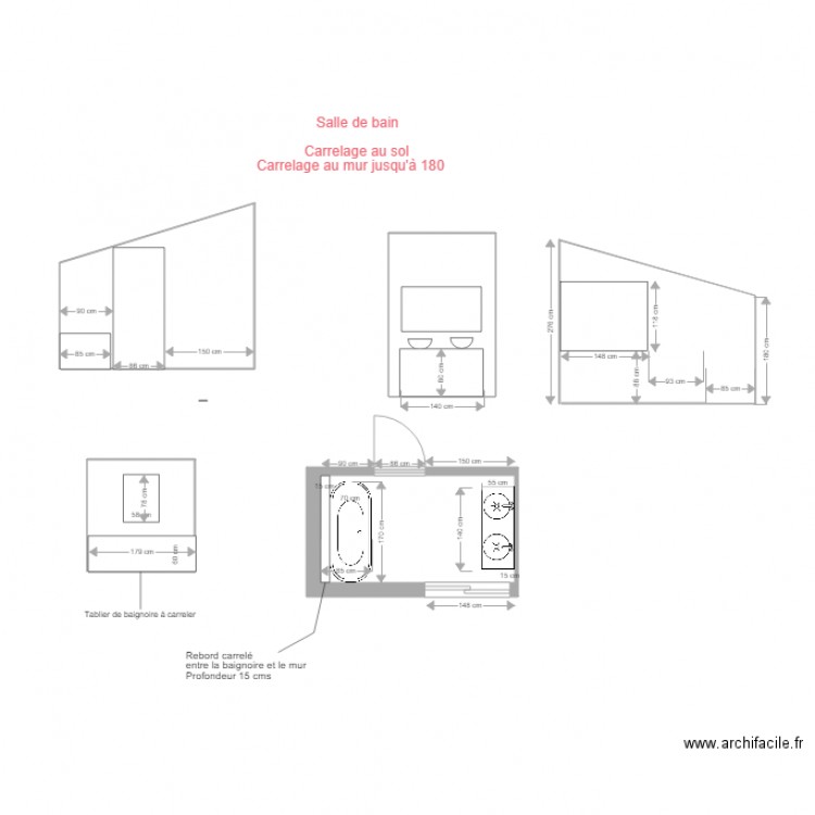 Murs salle de bain sans rebord. Plan de 0 pièce et 0 m2