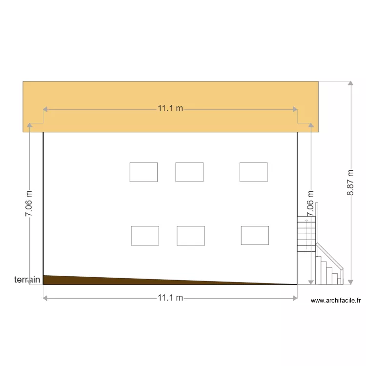 Maison facade ouest actuelle cot&eacute;e. Plan de 