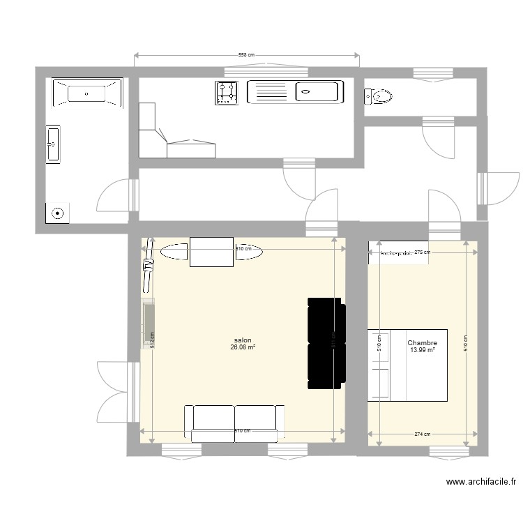 plan appartement 2 chambres 40m2