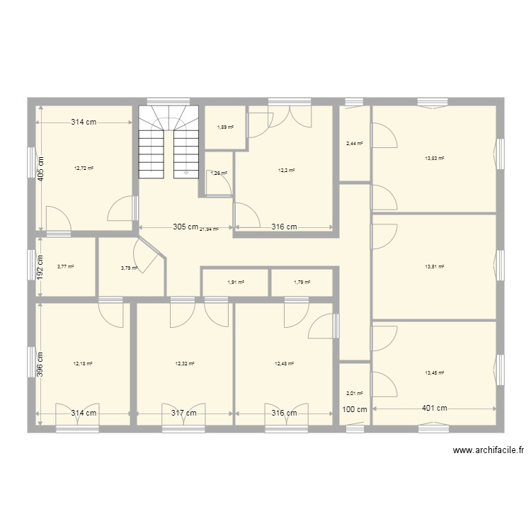 Labenne 1er etage existant. Plan de 17 pièces et 144 m2