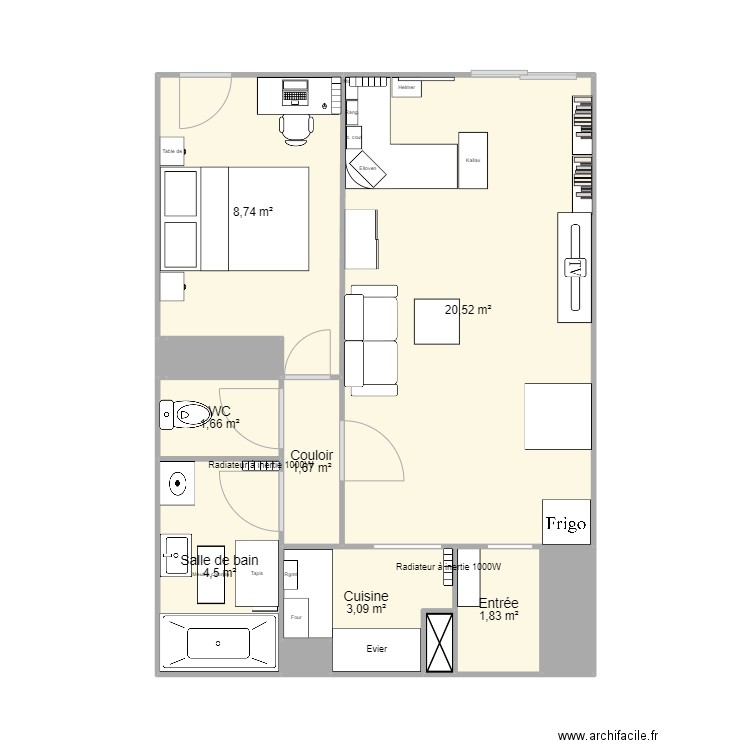 Appartement 2. Plan de 12 pièces et 44 m2
