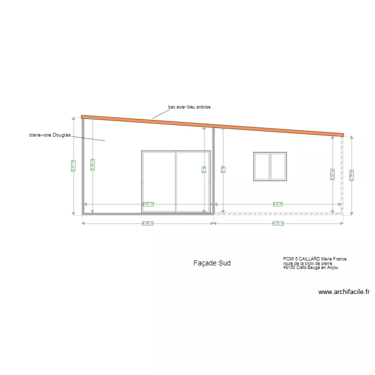 fa&ccedil;ade sud extention logement exploitation agricole. Plan de 