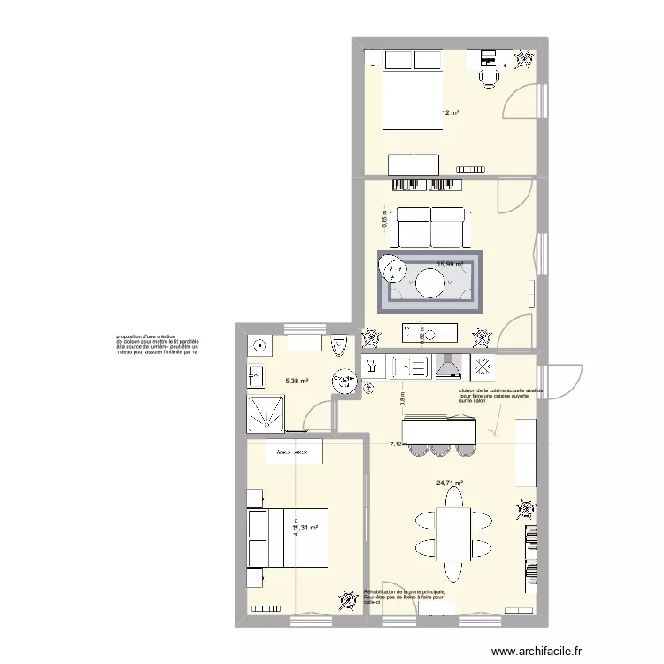 RDC Vend&ocirc;me. Plan de 5  et 69 m²