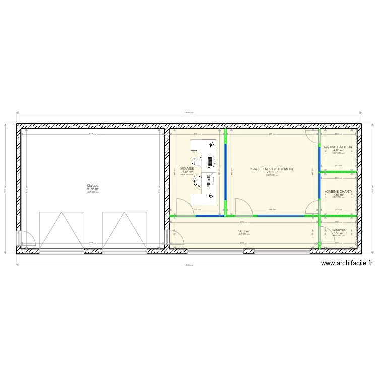 Garage et studio enregistrement. Plan de 