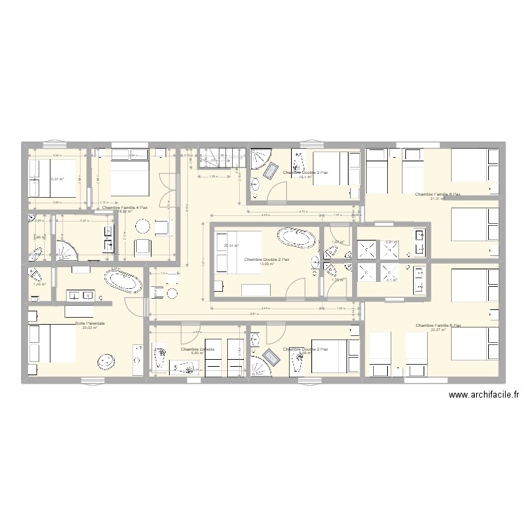 Domaine, Maison 2 - Etages, Hébergement. Plan de 16 pièces et 171 m2