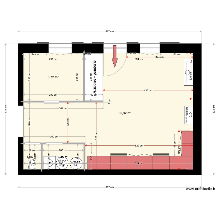 PIECE RDC CUISINE - Plan 4 pièces 46 m2 dessiné par liloutte35