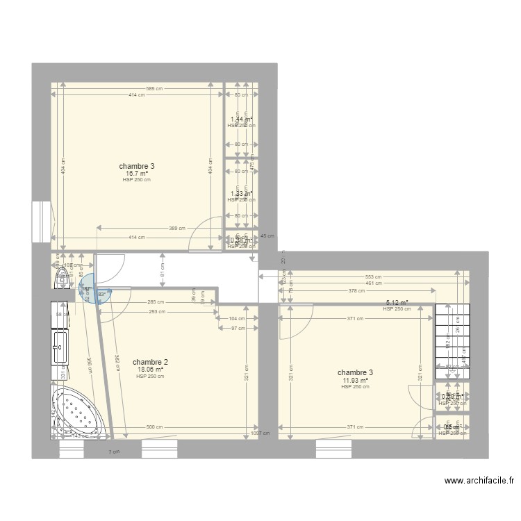  projet 4 salle de bain. Plan de 9 pièces et 56 m2