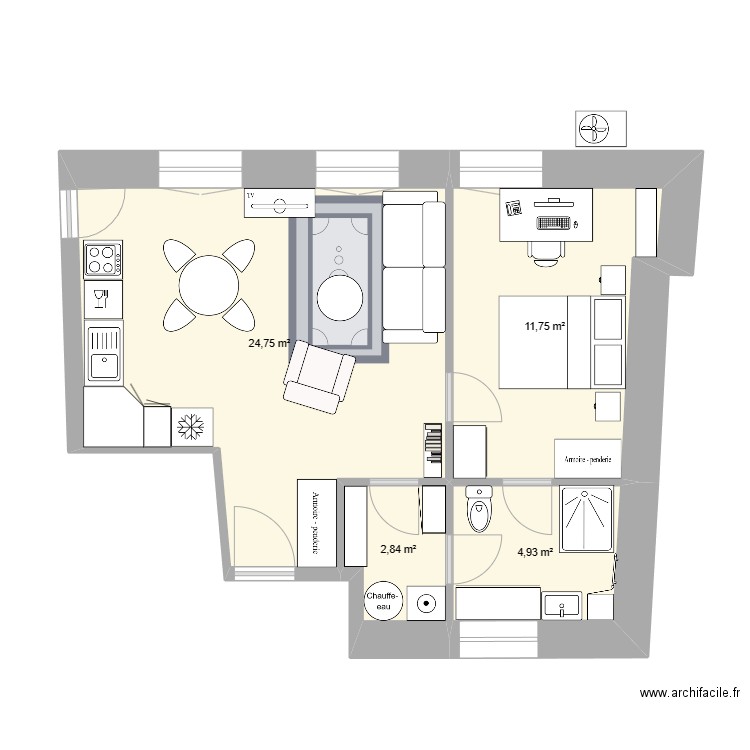 6Tunnel F2. Plan de 4 pièces et 44 m2