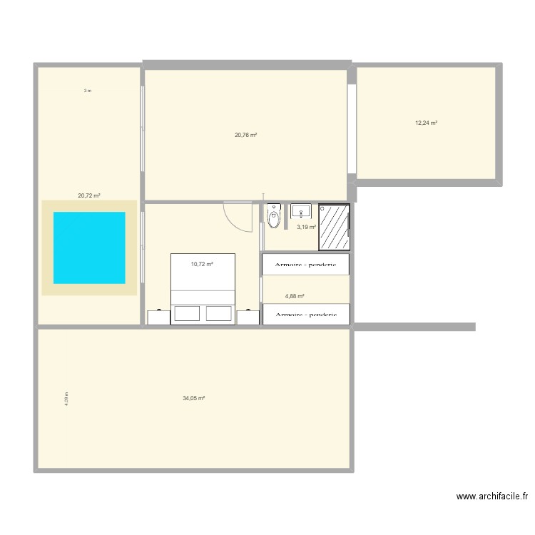 Agrandissement Tournesols Chambre parentale V2. Plan de 7 pièces et 107 m2