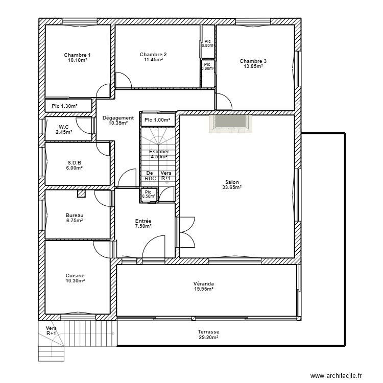 SARL INVEST 3D R+1. Plan de 18 pièces et 173 m2