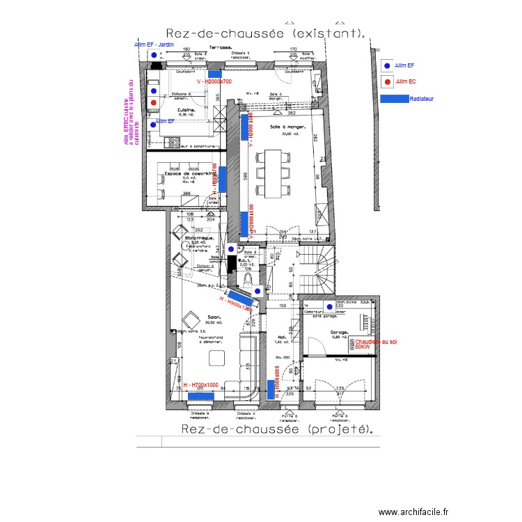 St MARTIN   Plan chauffage et sanitaire RDC. Plan de 0 pièce et 0 m2