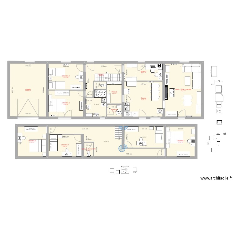 71310b. Plan de 18 pièces et 188 m2