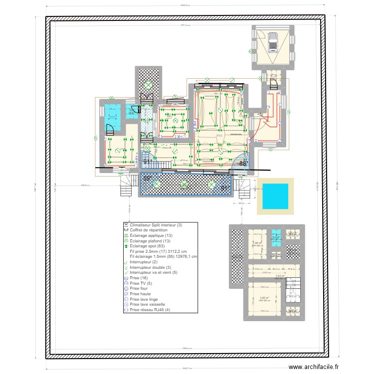 plan electricte  190. Plan de 21 pièces et 370 m2