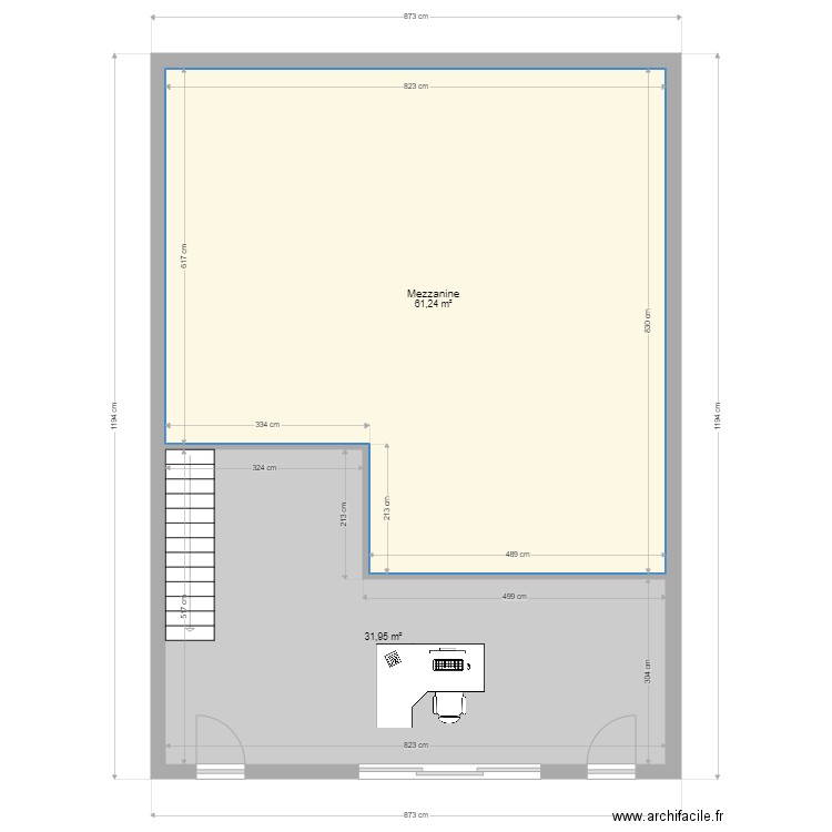 librabulle Mezzanine. Plan de 2 pièces et 93 m2