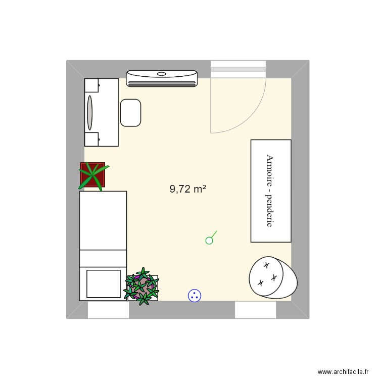 PLAN CHAMBRE. Plan de 1 pièce et 10 m2