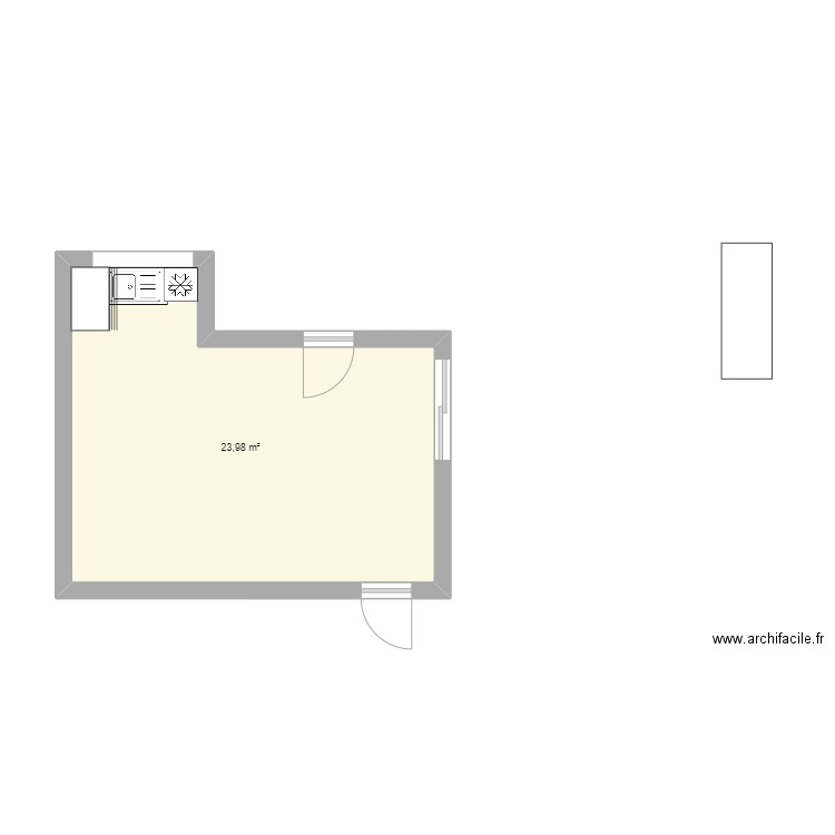 cuisine. Plan de 1 pièce et 24 m2