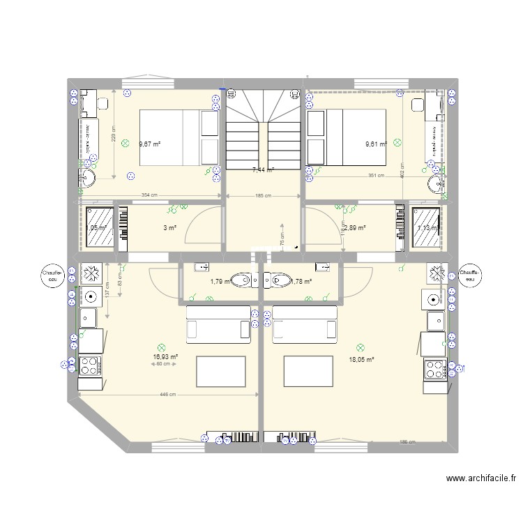 Abbaye 32-Oct_Electricité. Plan de 11 pièces et 73 m2