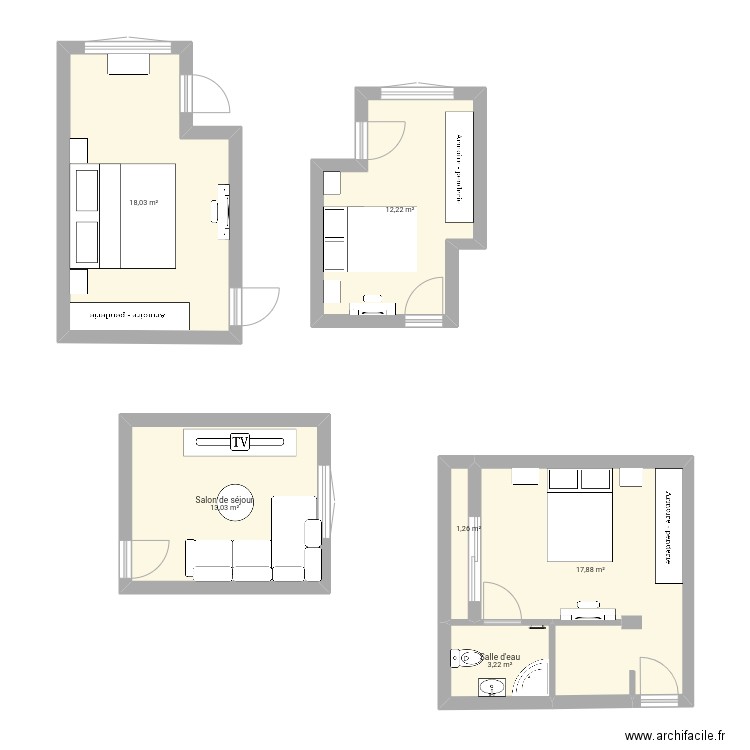 Chambre 1 . Plan de 0 pièce et 0 m2