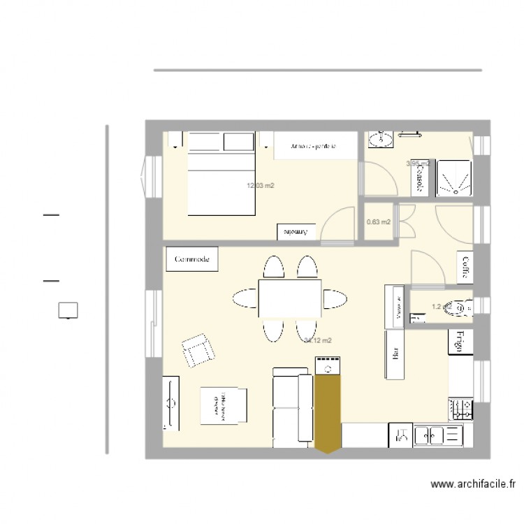 plan appart PG plain pied 5. Plan de 5 pièces et 52 m2