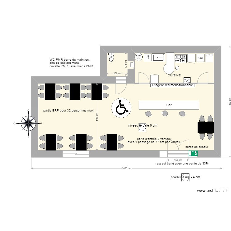 bar des halles. Plan de 1 pièce et 83 m2