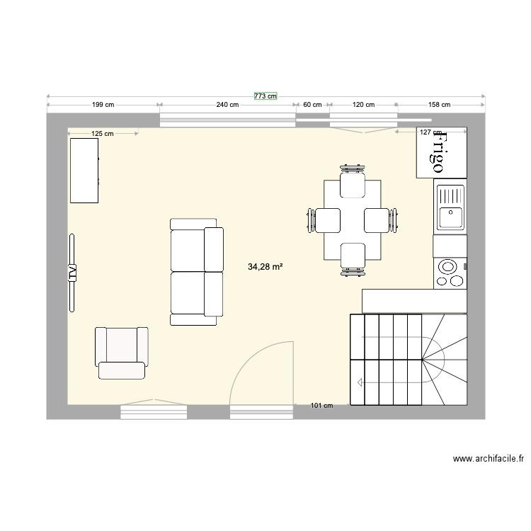 Argeles RDC. Plan de 1 pièce et 34 m2