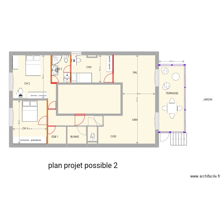 vincennes projet avec sdb2 plus petite. Plan de 11 pièces et 116 m2