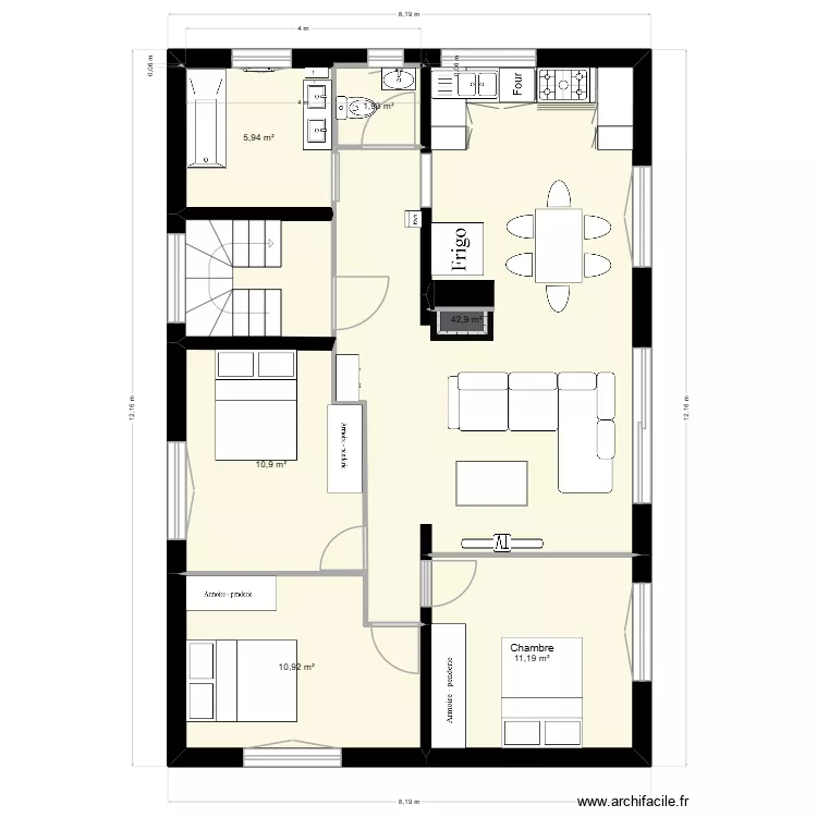 1er etage. Plan de 6  et 84 m²