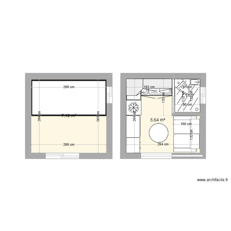 MODULE MICHEL  3 X 3 = 9 M2.............. Plan de 3 pièces et 14 m2