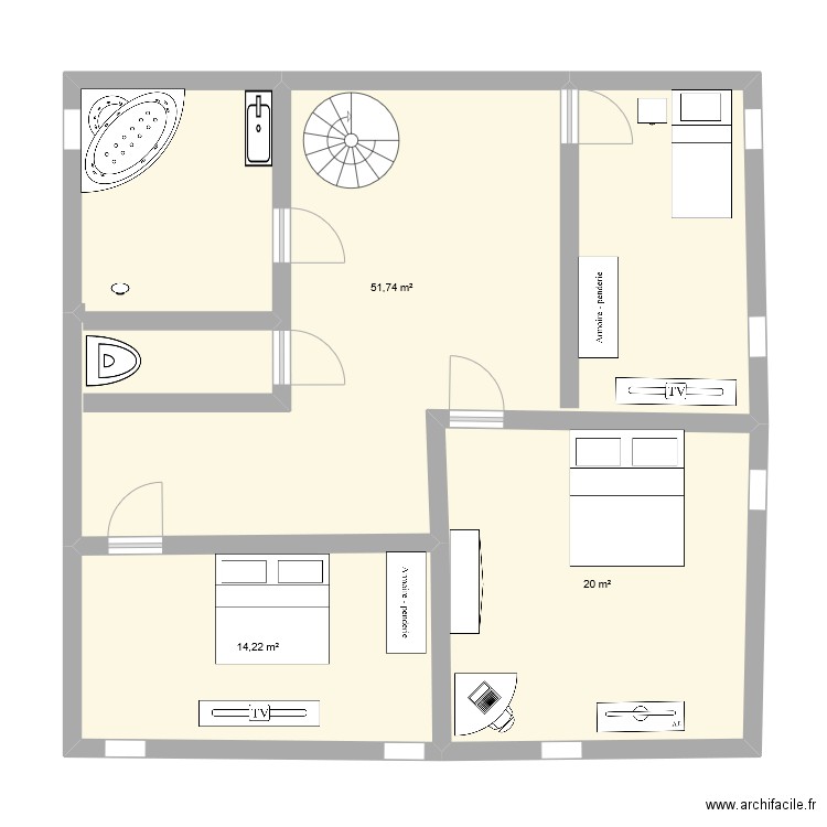etage. Plan de 3 pièces et 86 m2