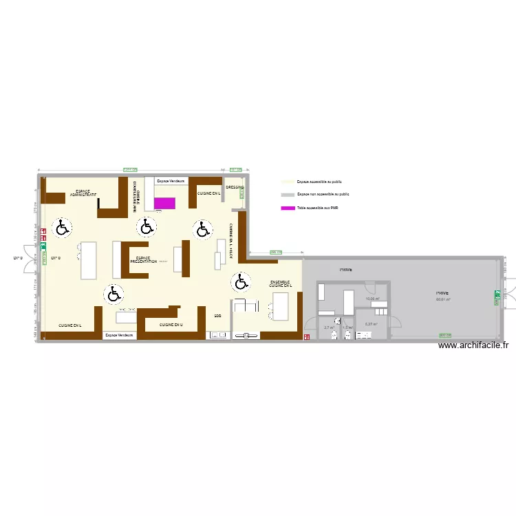 JOLIE CUISINE plan apr&egrave;s travaux avec espace de rotation. Plan de 