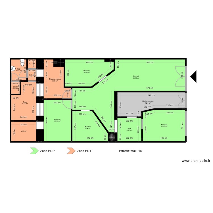Perpignan ERP. Plan de 15 pièces et 118 m2
